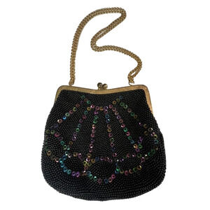 Vintage Purse Women's Beaded Sequined Black Evening Bag